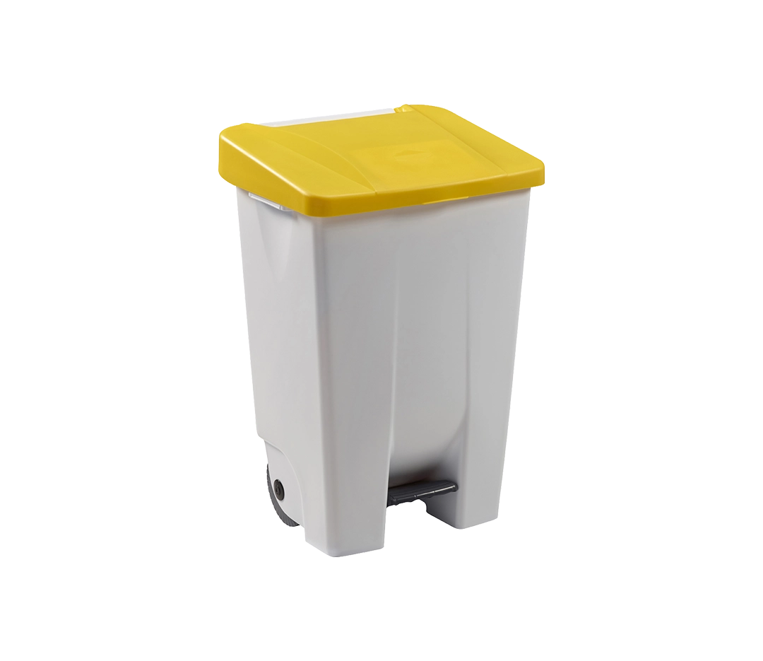 Poubelle pédale blanc/jaune - 80L