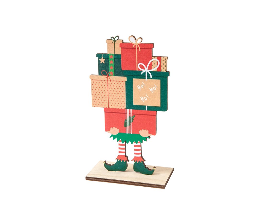 Centre de table en bois lutin & cadeaux