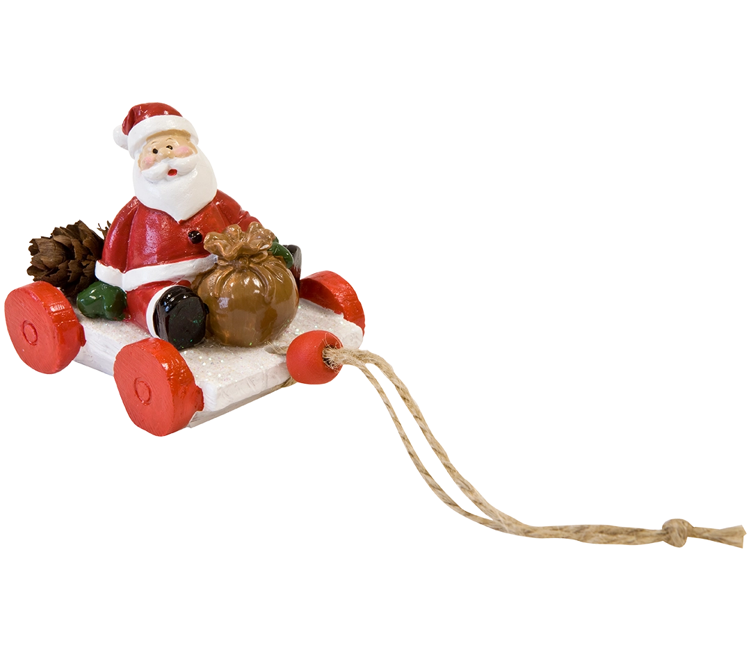 Sujet Père Noël sur chariot en résine