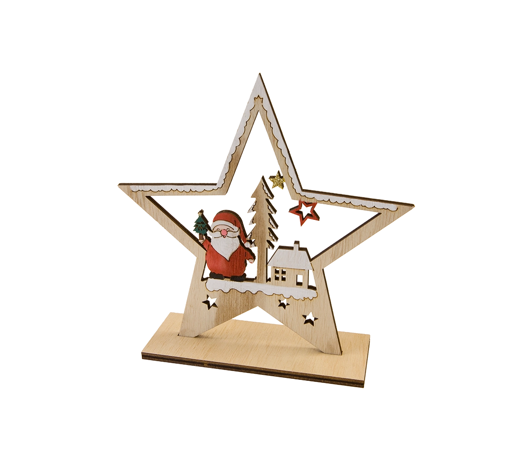 Décor de table étoile Père Noël en bois