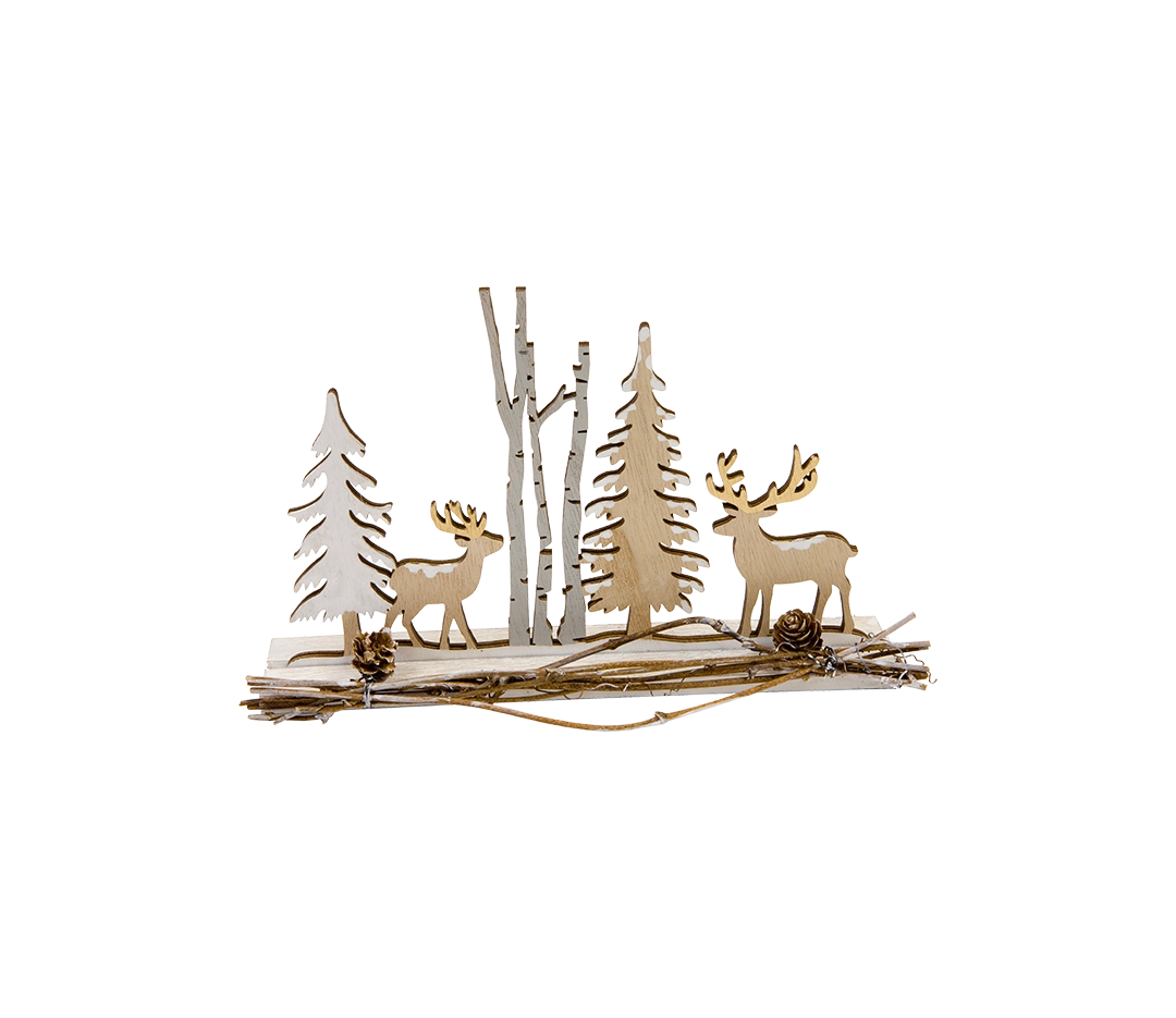 Décor hiver cerfs et sapins sur bois