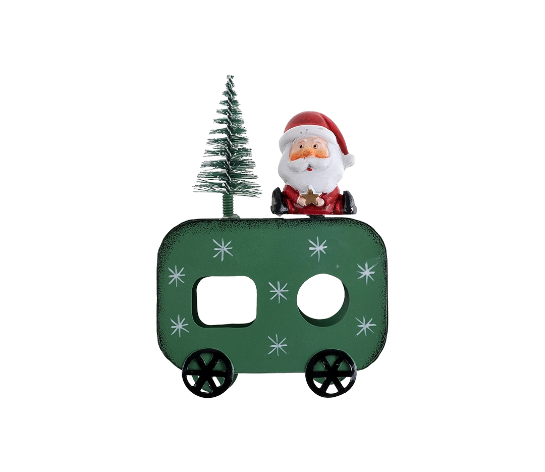 Décoration wagon de Noël vert sapin - 9 x 13 x 3 cm