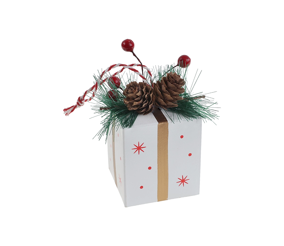 Décor pomme de pin blanc - 5,5 x 5,5 x 9 cm