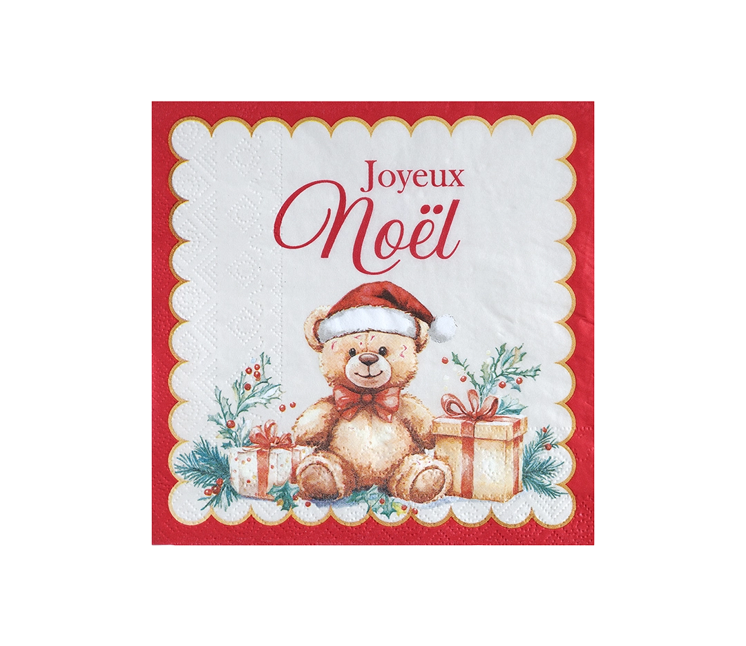 Serviette Teddy Noël - 33 x 33 cm