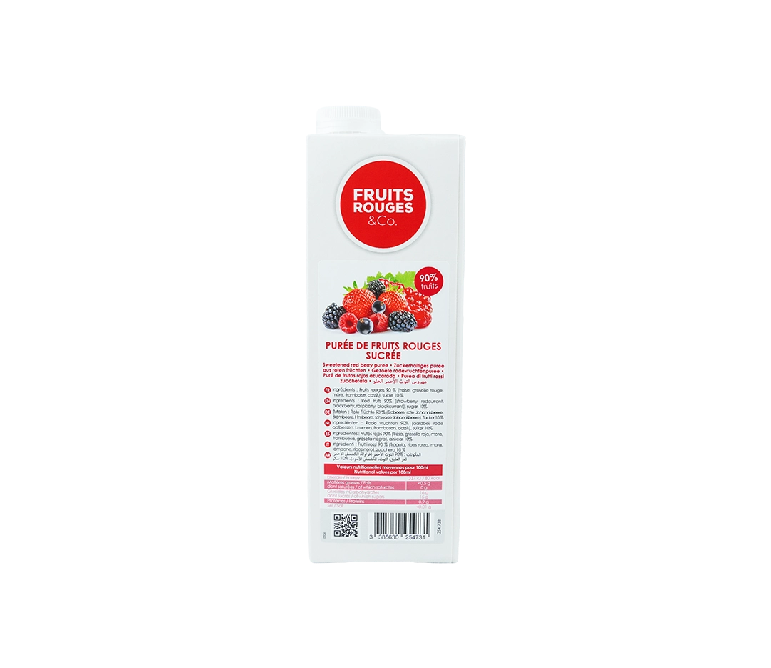 Purée fruits rouges fraîche 90% - Brique 1L