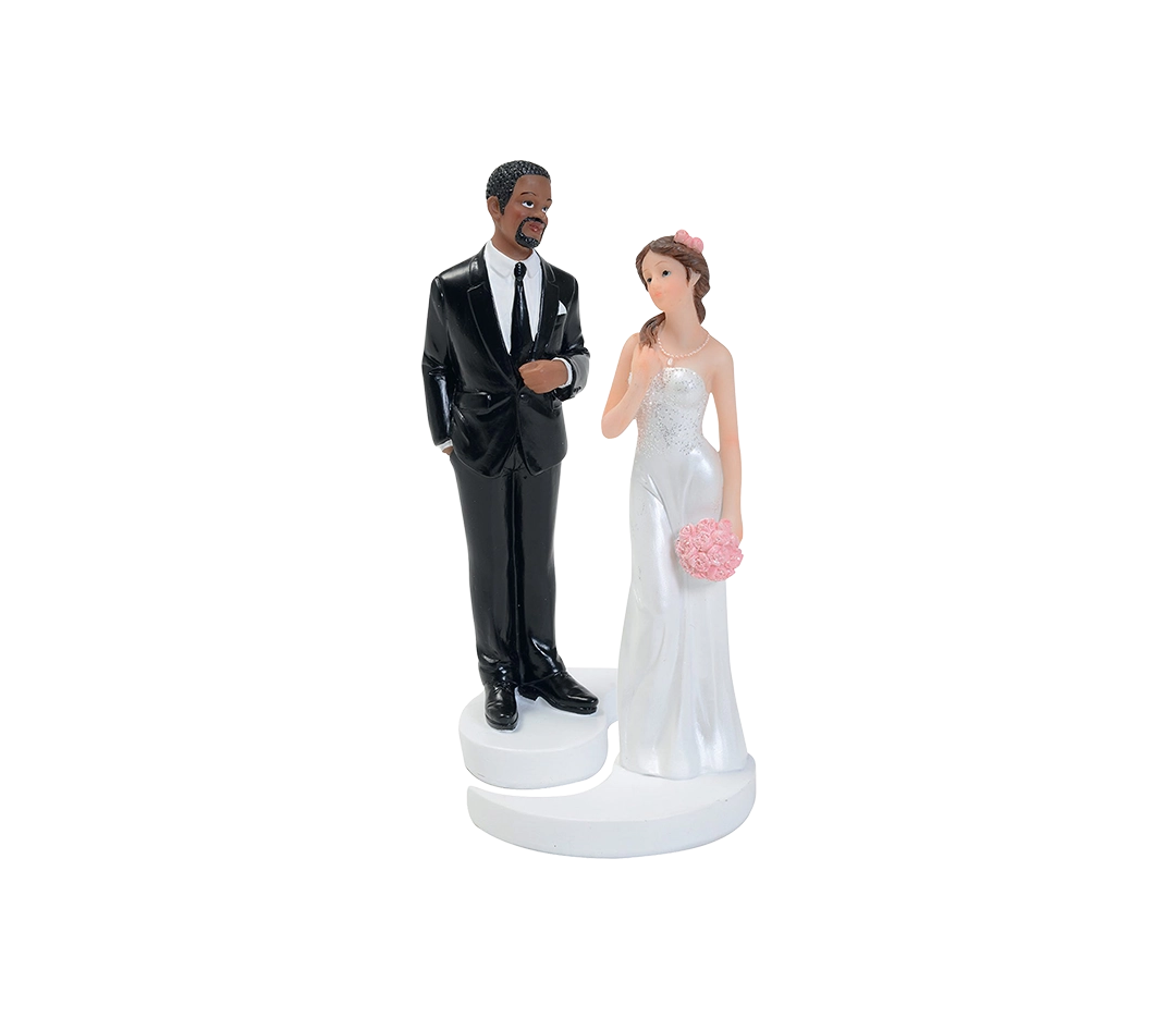 Couple femme brune / homme noir - H 15 cm