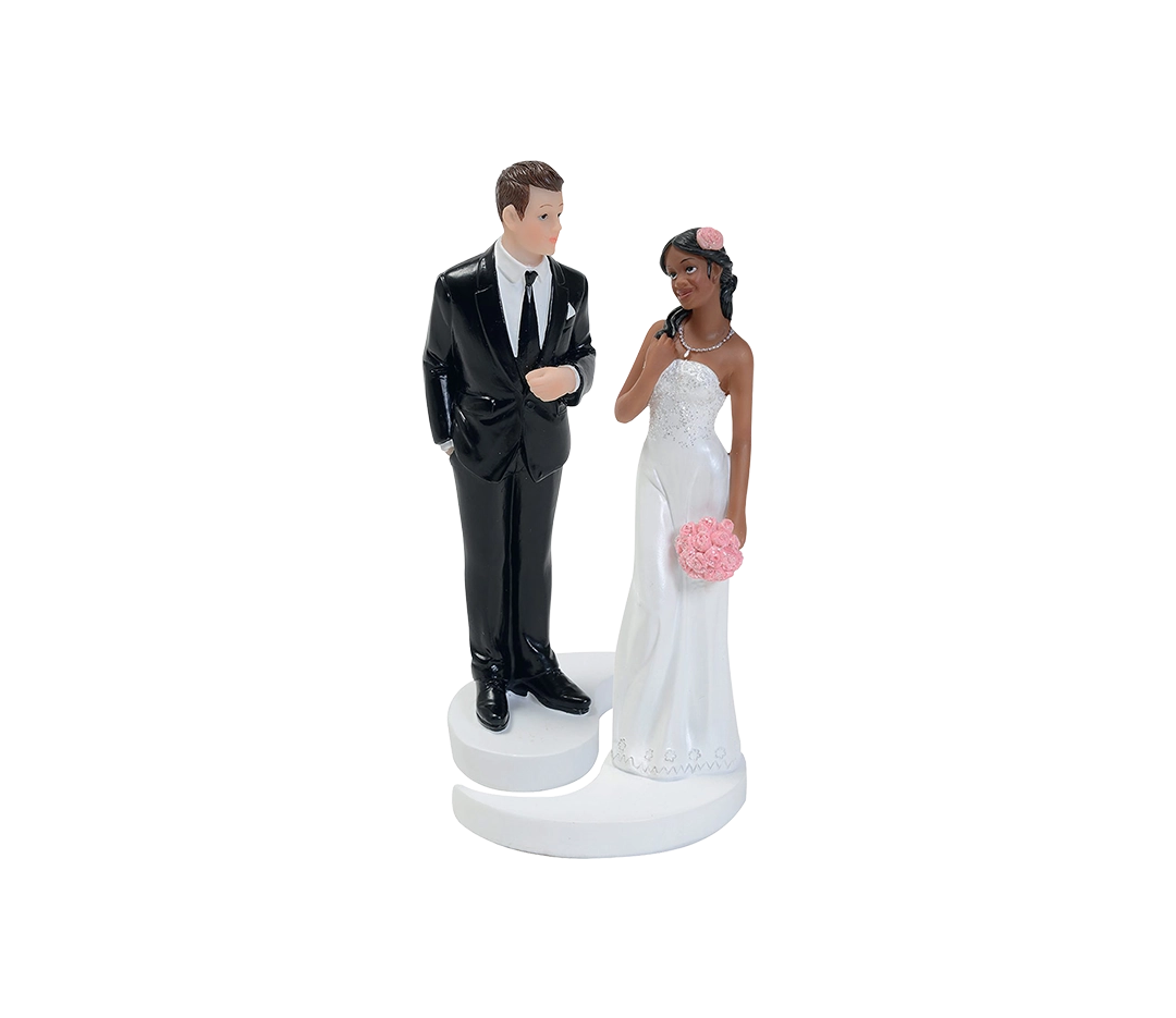 Couple femme noire / homme brun - H 15 cm