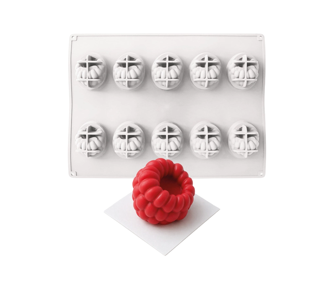 Moule silicone plaque 10 framboises | Déco Relief - 84 ml pièce