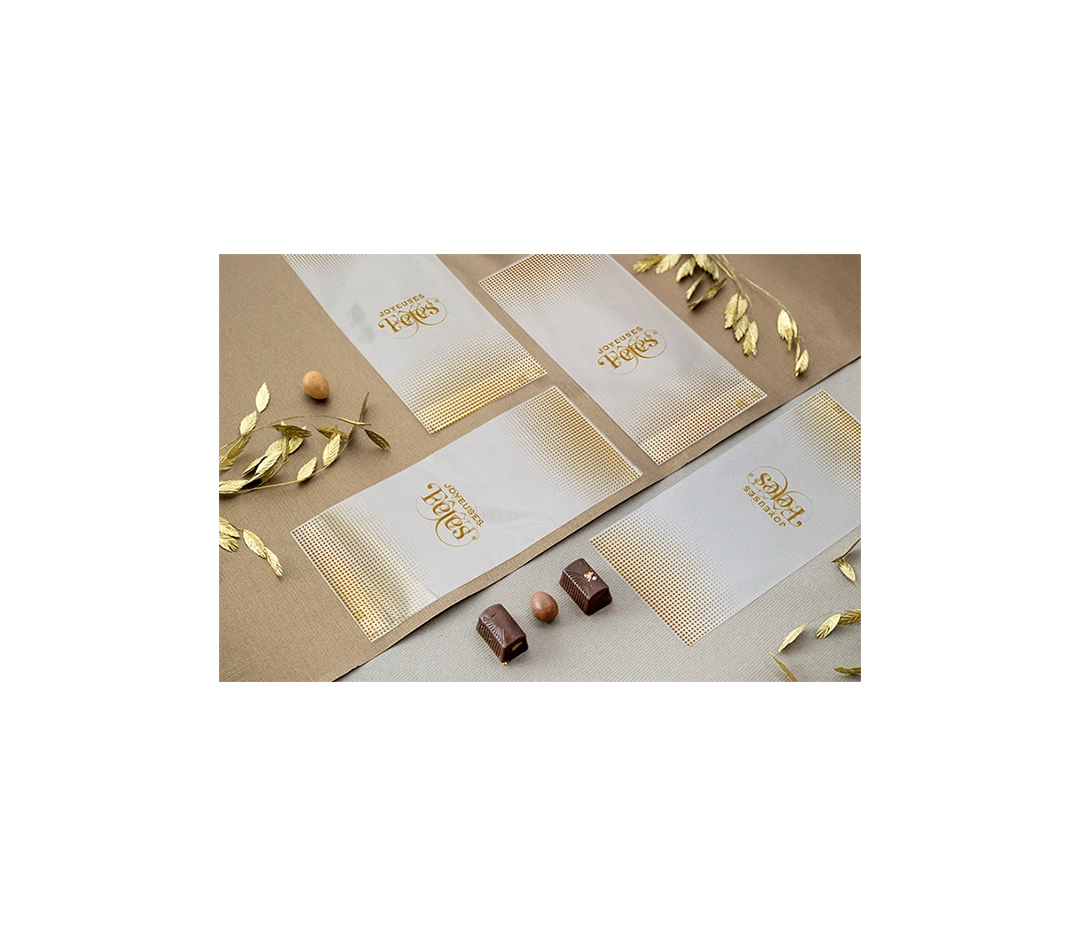 Sachet soufflet Prestiqe Joyeuse Fêtes or  10 x 22 cm - 100 pièces