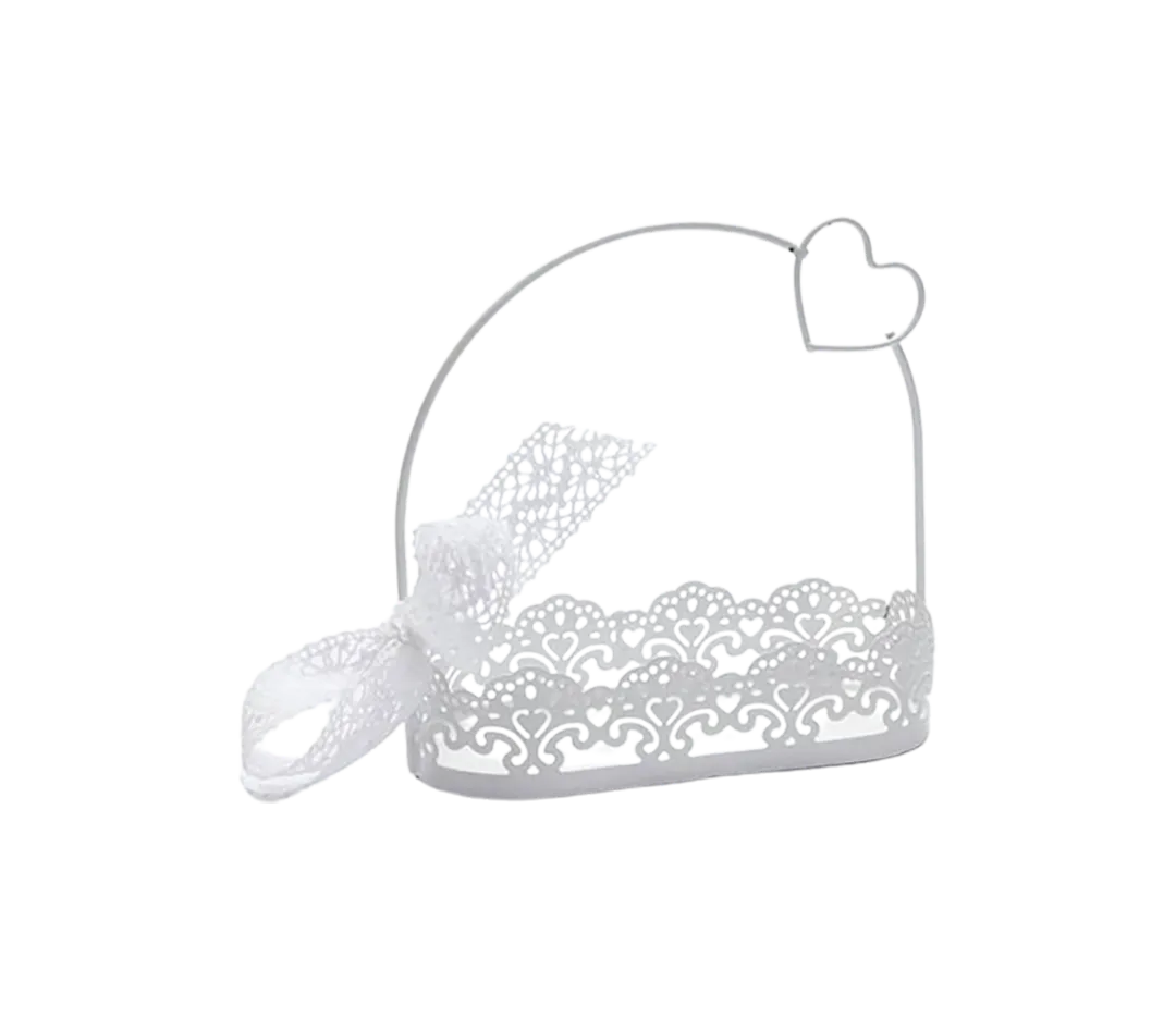 Panier bord dentelle anse blanc