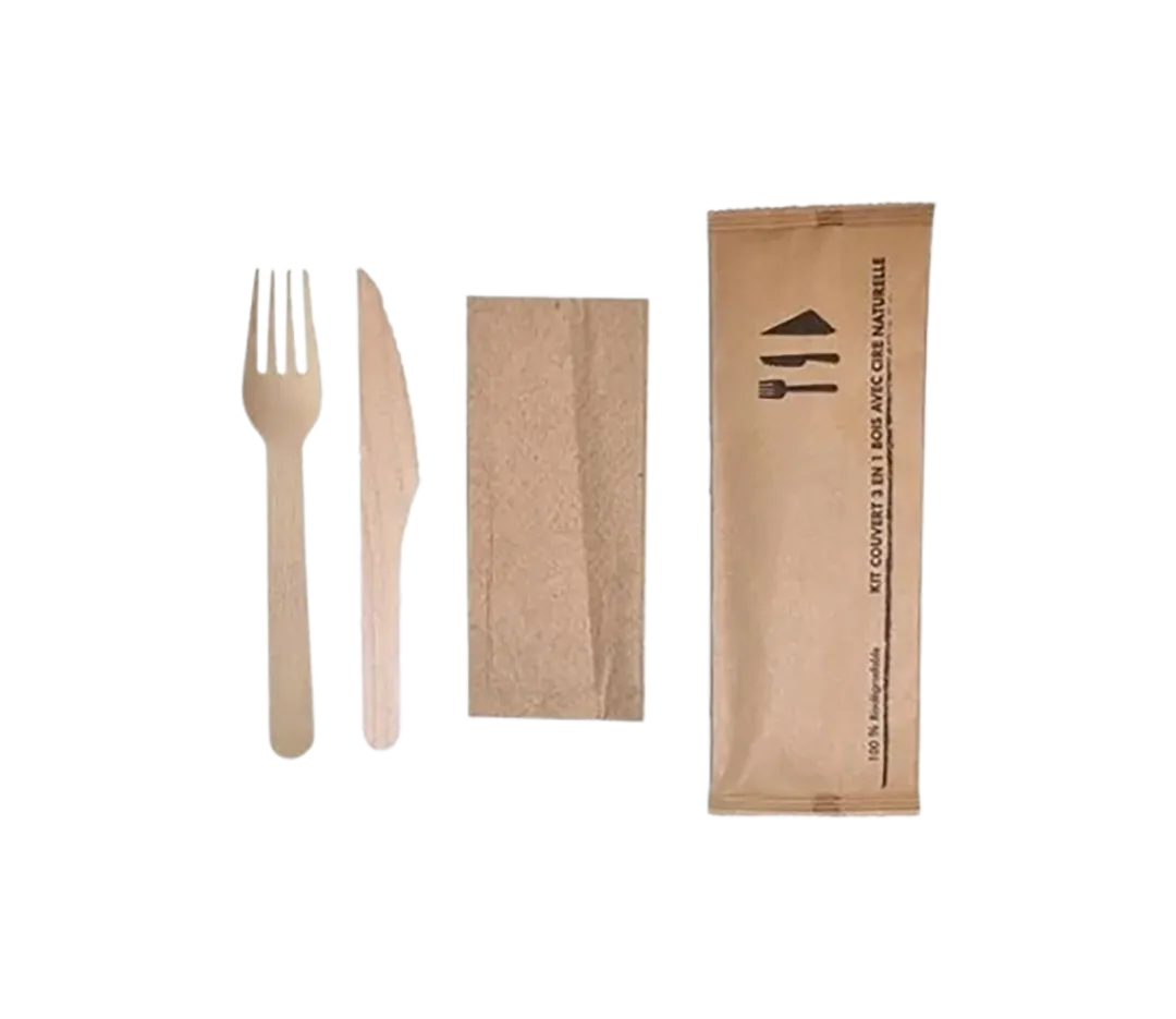 250 Kits couvert en bois 3 en 1