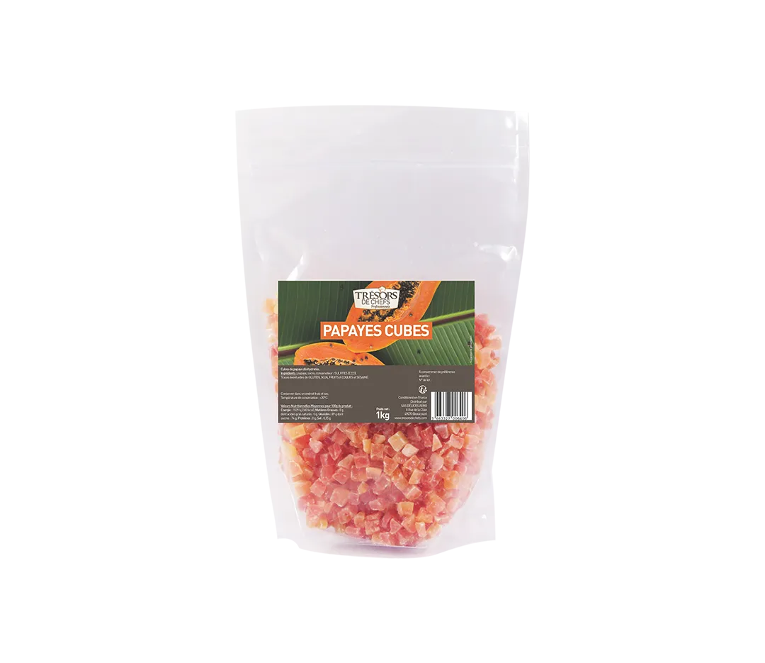Papayes séchées en cubes - 1Kg