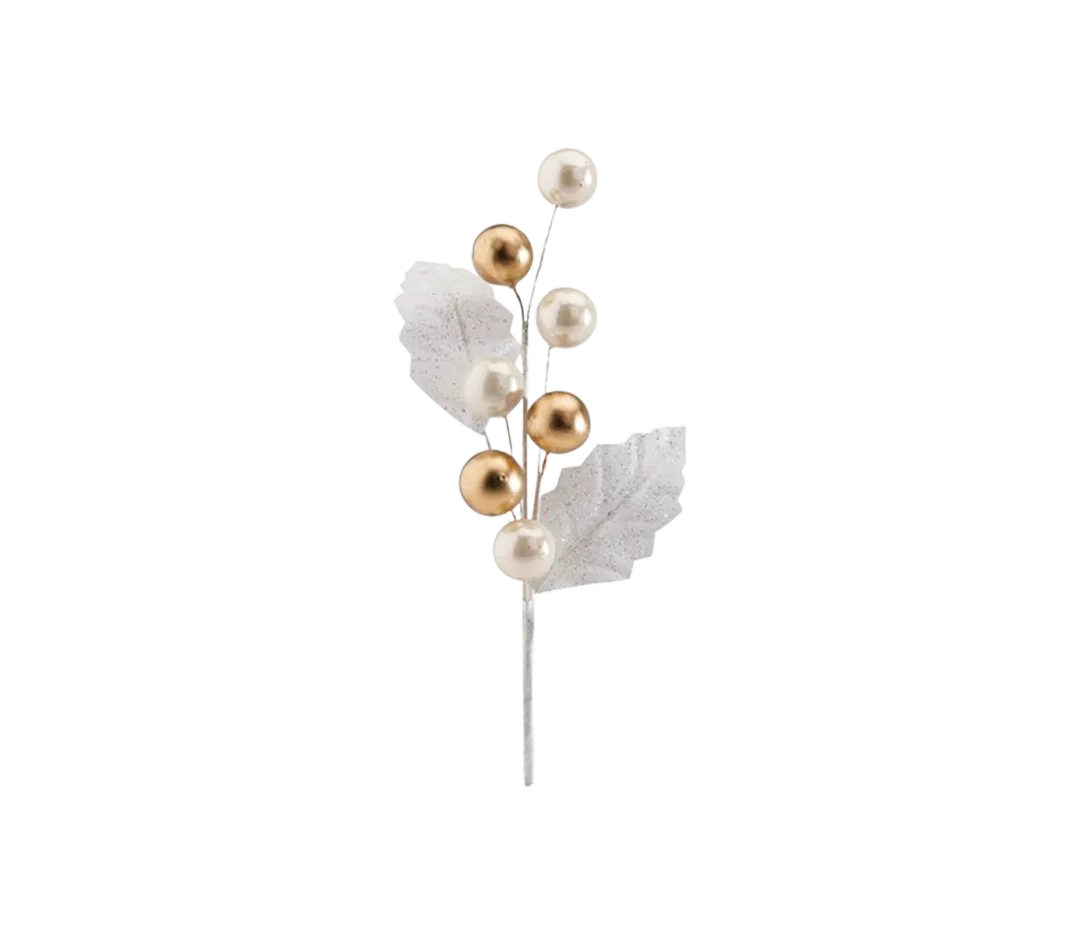PIQUET FEUILLES BOULES OR/NACRES