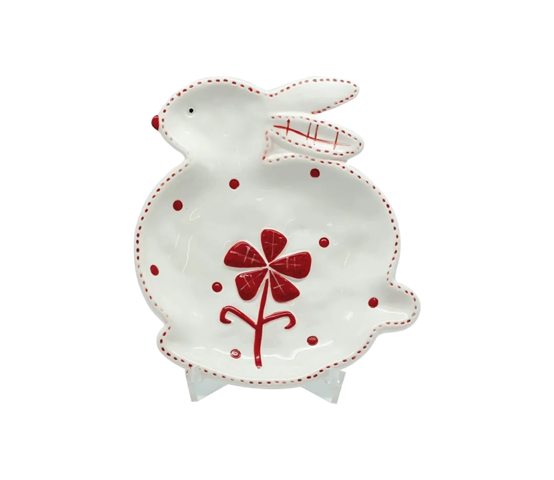 Assiette lapin fleur rouge