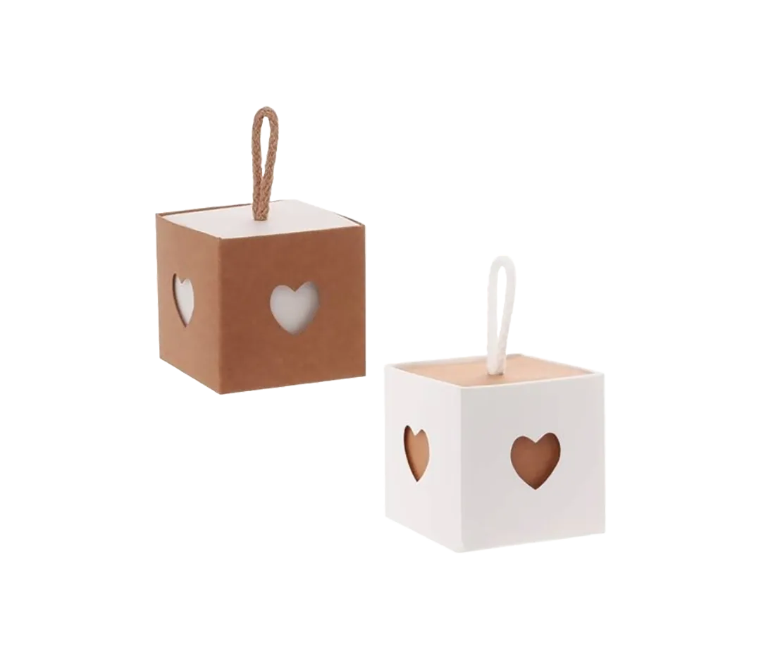 Boîte Kraft coeur avana et blanc