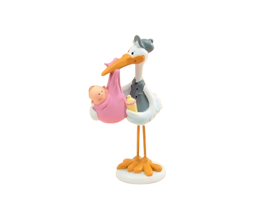 Sujet cigogne et bébé - 15.5 cm