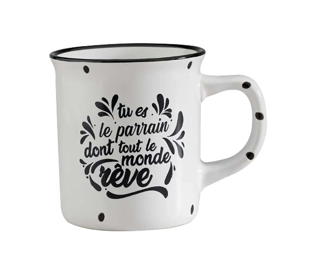 MUG PARRAIN  BORD NOIR D9H9.5CM
