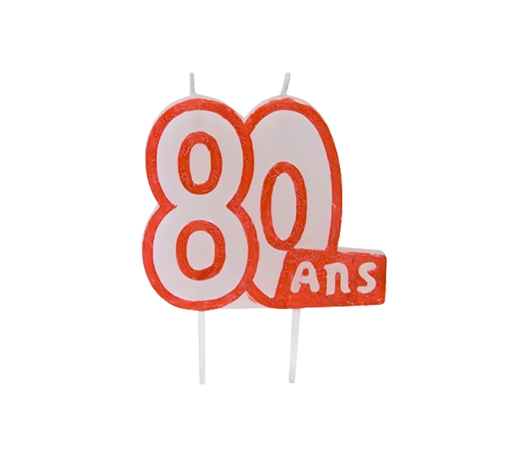BOUGIE CHIFFRE BLC CONTOUR ROUGE 80 ANS