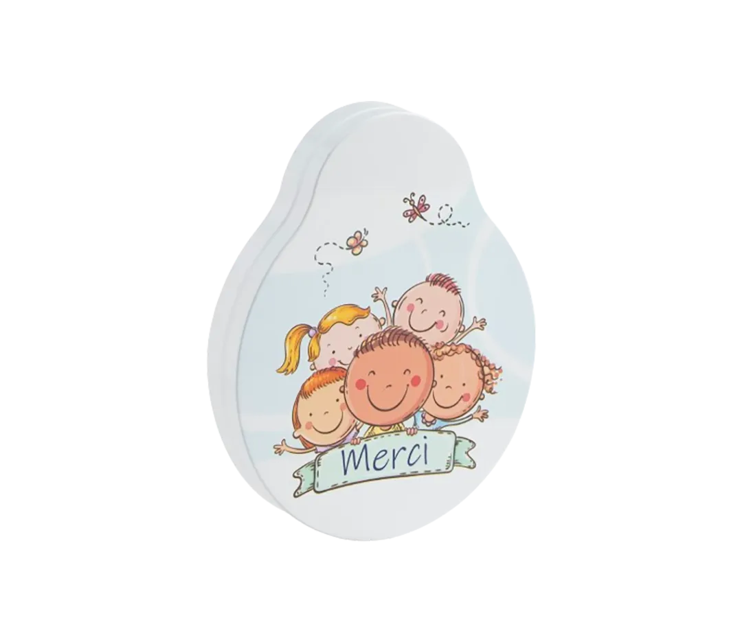 Boite avec visage d'enfants "Merci"